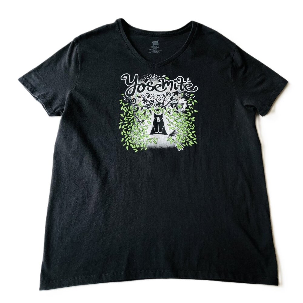 Hanes Yosemite National Park Bear T-shirt Black Women's Size Large 100% Cotton